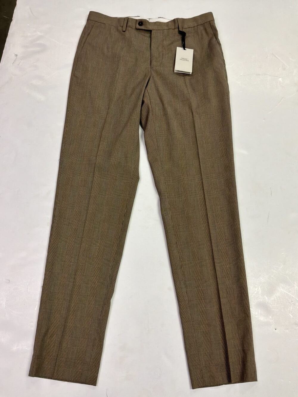 Mango MNG Suit Collection Mens Dress Pants 34 Brown Glen Plaid Check Flat Front